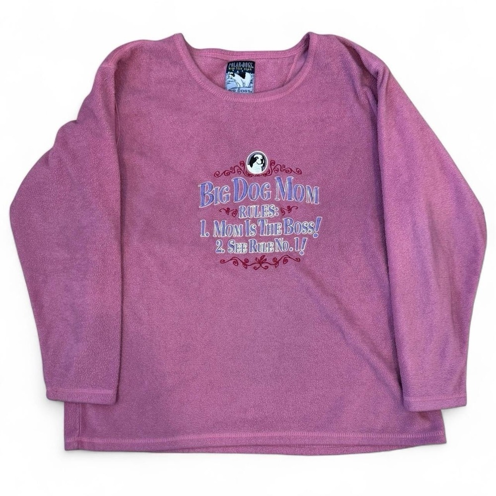 Vintage Big Dog Mom Pink Polar Fleece Sweatshirt Women's Large Funny 90s Y2K VTG